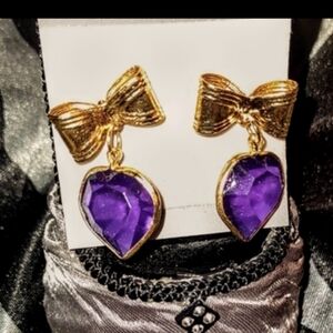 Purple Heart Gold Bow Earrings